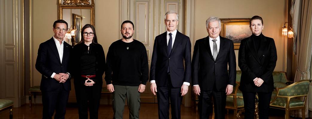 Le Président ukrainien avec les chefs d'Etat ou de gouvernement nordiques - Photo:Photo: Heiko Junge / NTB / Statsministerens kontor