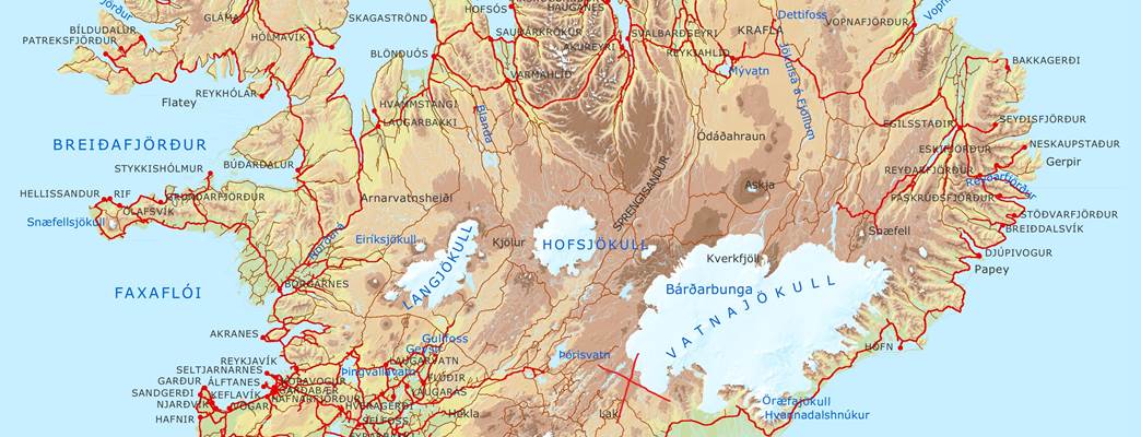 Kart over Island og markering av Skaftá