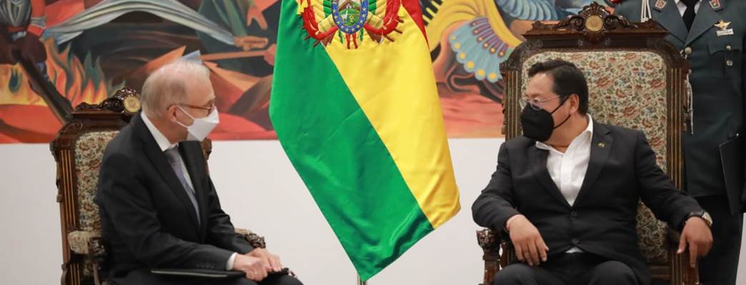 El Embajador de Noruega Lars Vaagen presentó Cartas Credenciales al Presidente de Bolivia Luis Arce. - Foto:Foto: Ministerio Relaciones Exteriores de Bolivia.