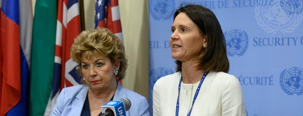 Trine Heimerback (right), Deputy Permanent Representative of Norway to the United Nations, and Geral - Photo:UN Photo/Loey Felipe