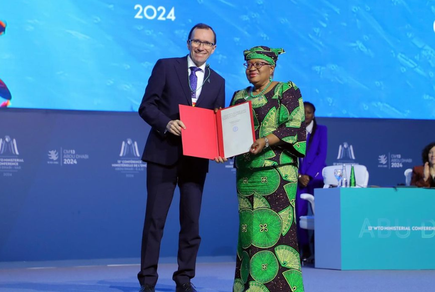 Mr Espen Barth Eide and Dr Ngozi Okonjo-Iweala under the WTO's 13th Ministerial Conference (MC13) which took place from 26 February to 2 March 2024 in Abu Dhabi, United Arab Emirates.