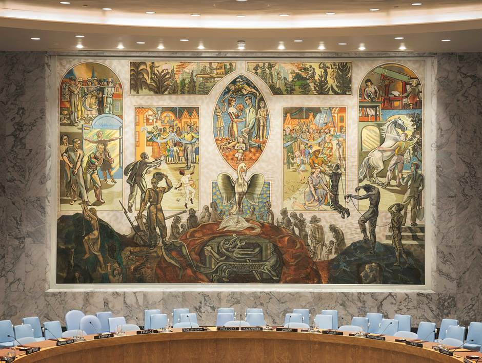 Pintura del noruego Per Krohg en la Sala del Consejo de Seguridad de la ONU