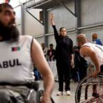 An Afghan female referee, is seen during the Disabled Afghan National Wheelchair Basketball Champion