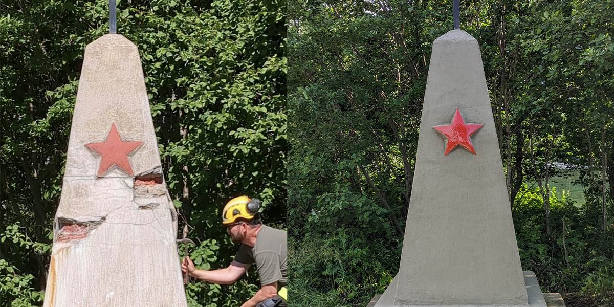 Memorial in Rana before and after