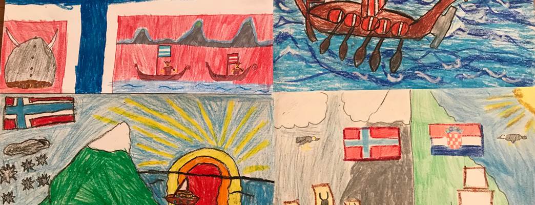 children drawings - Photo:Drawings from school children during the event Norwegian Days in Rijeka in 2018. 