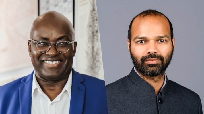 Professor Achille Mbembe (left)  and Professor Siddharth Sareen (right) - Photo:Credit:Chanté Schatz,University of the Witwatersrand / Trygve Tollefsen, The Young Academy of Norway