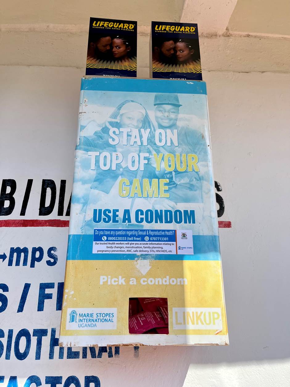 Outdoor condom dispenser in Mayuge District supported by Marie Stopes
